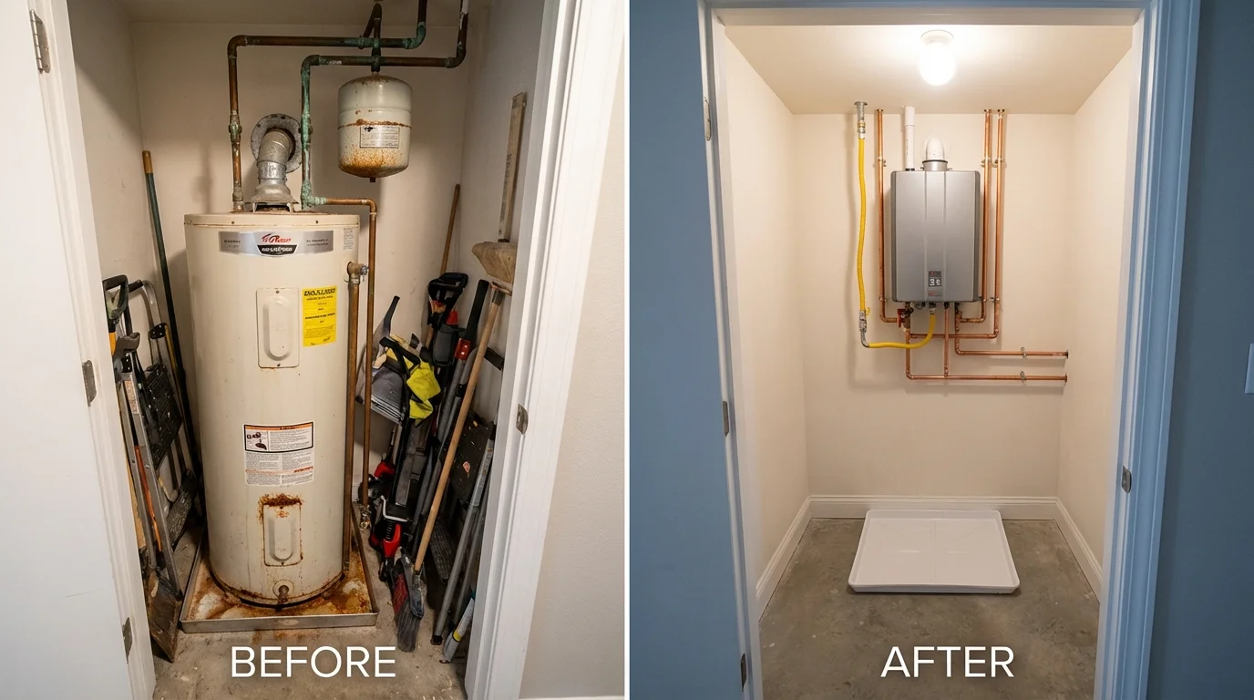 Tank water heater versus wall-mounted tankless unit comparison for Rochester, MN homeowners